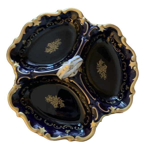 Vintage Porcelain Cobalt Blue & Gold Candy, Nuts, Dessert Serving Dish - Picture 6 of 6